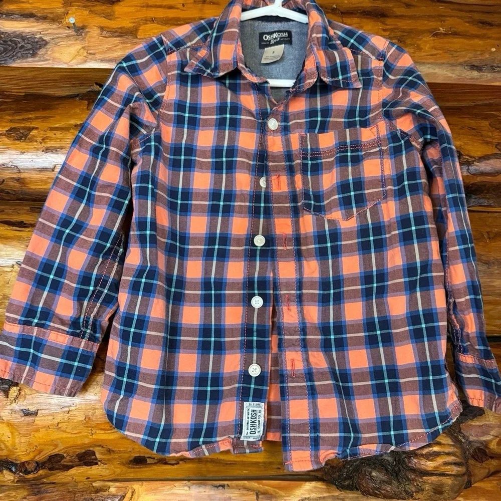 Oshkosh Navy/Orange Plaid LS Shirt‎ Size 5